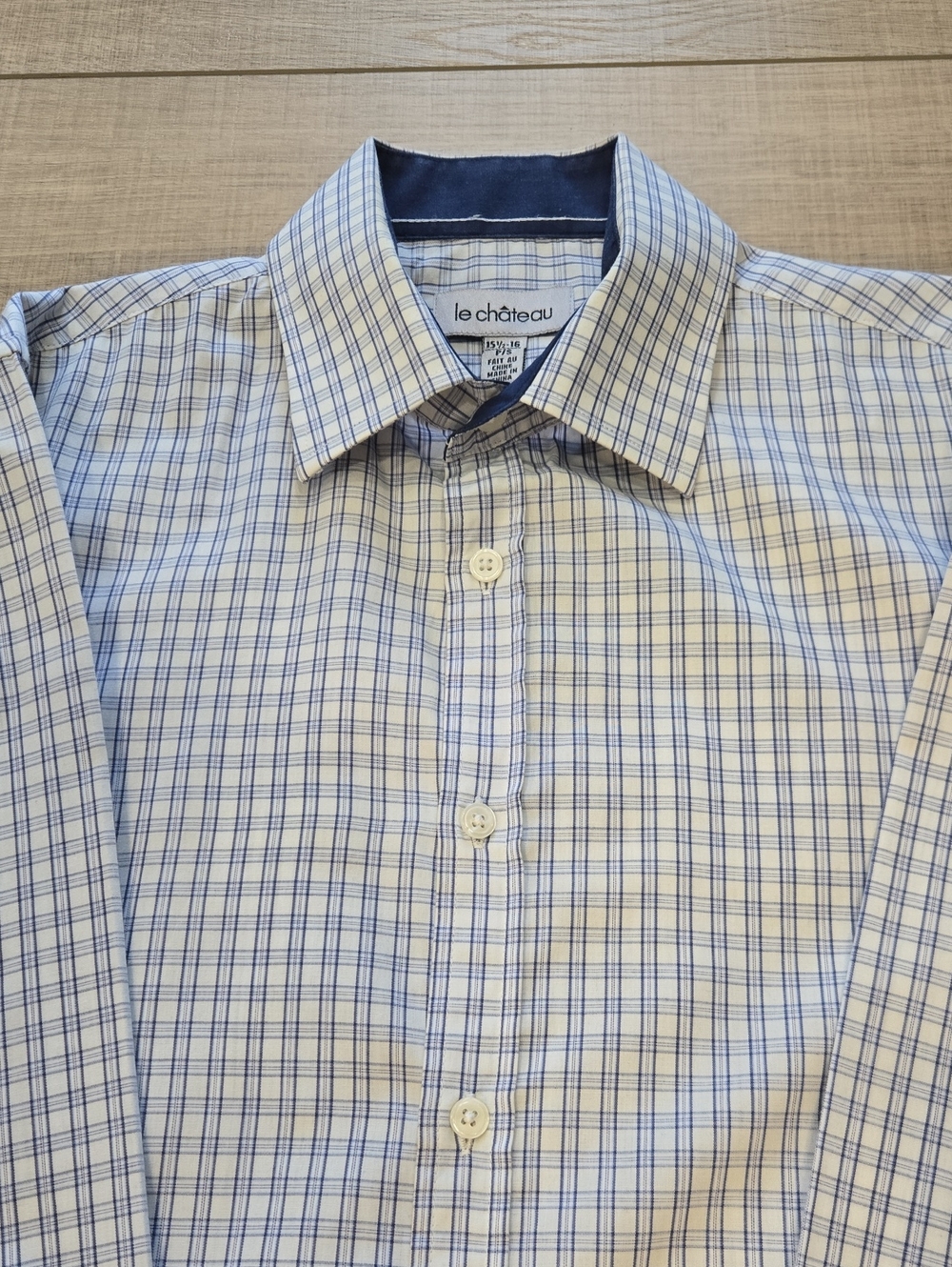 le chateau White and Blue Checked Dress Shirt